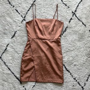 Revolve Superdown brown satin mini dress